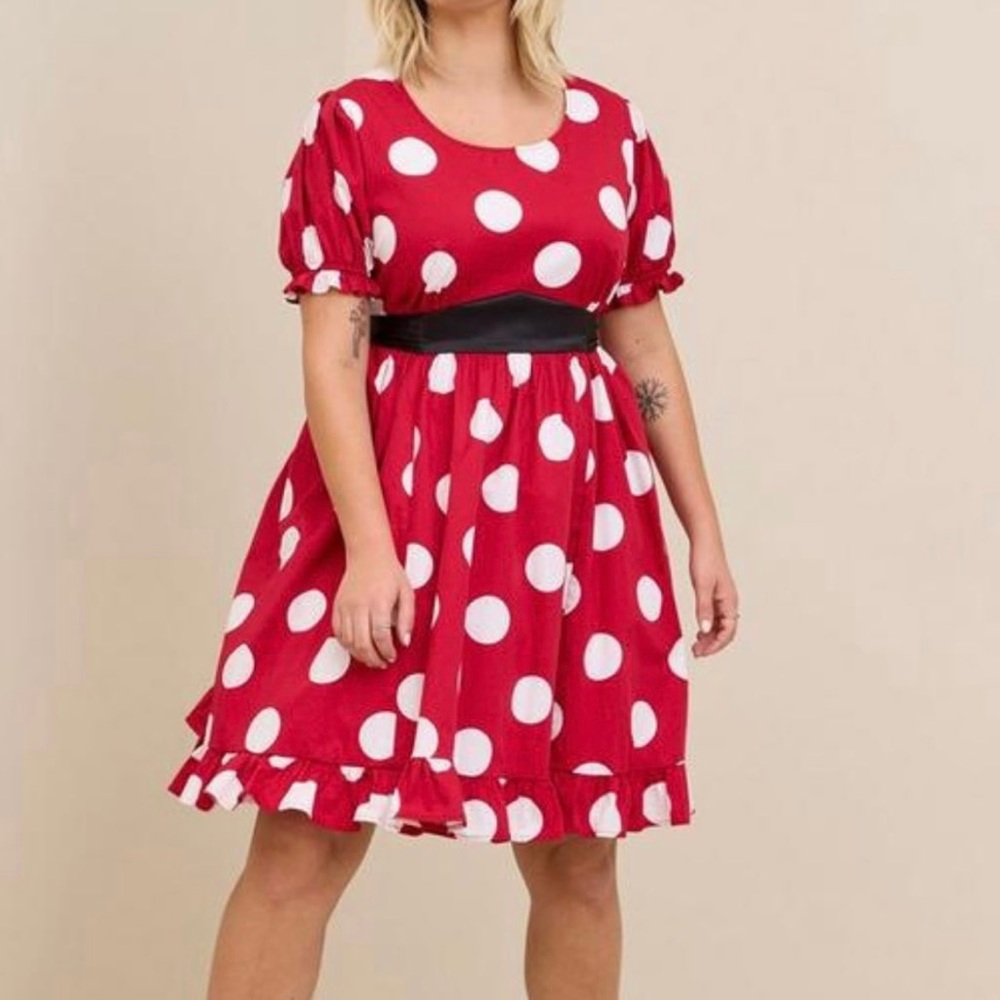 NWT Torrid 3X Disney Minnie Mouse Puff Sleeve Poplin Dress